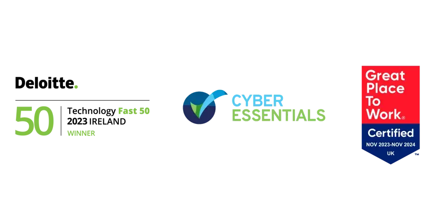 Deloitte Fast 50, Cyber Essentials, Great place to work Logos