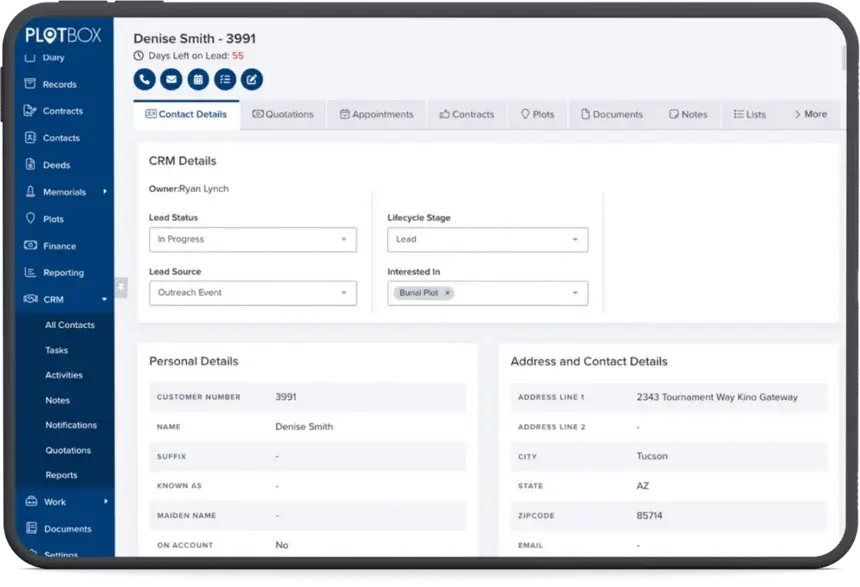 PlotBox CRM - Tablet View 